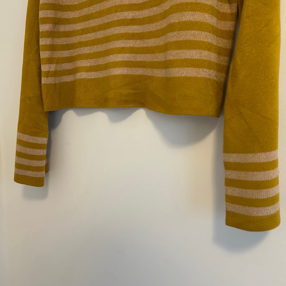 Moth Anthropologie Mock Neck Sweater Yellow Striped Knit Size Small Soft Cozy - Picture 4 of 11